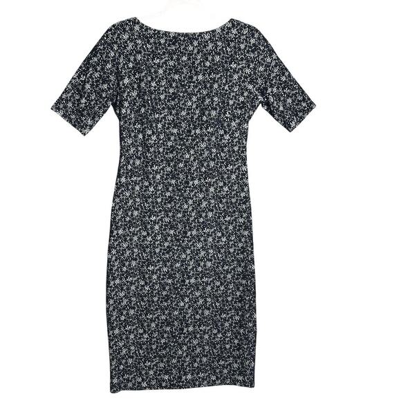 Maggy London Sz 6 Burnout Micro Floral Print Midi‎ Sheath Dress Stretchy Navy - Picture 1 of 8